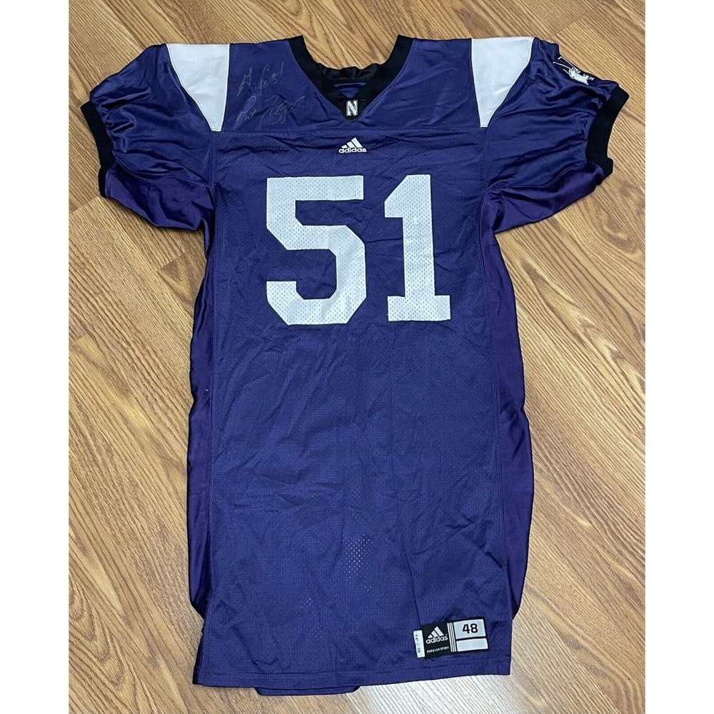 Adidas Northwestern Wildcats 51 Game Jersey Size 48 Signed By Coach Fitzgerald